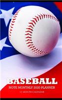 Baseball Note Monthly 2020 Planner 12 Month Calendar
