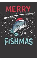 Notebook: College Ruled 6x9 120 Pages Merry Christmas Fishmas Funny Fishing Fish Reel Gift Present