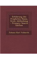Erklarung Des Propheten Hosea, Erste Abtheilung