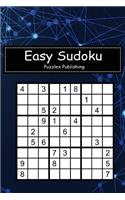 Easy Sudoku: Sudoku Puzzle Game for Beginers with Technology Futuristic Concept Blue Cover