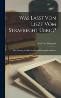 Was Lässt Von Liszt Vom Strafrecht Übrig?: Eine Warnung Vor Der Mordernen Richtung Im Strafrecht