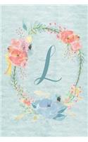 Notebook 6"x9" - Initial L - Light Blue and Pink Floral Design