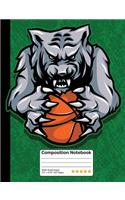 Wolf Mascot Basketball Sports Composition Notebook: Students Wide Ruled Line Paper Book for School, Journaling or Personal Use.