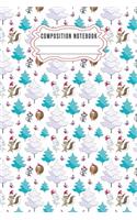 Composition notebook: Journal Notebook-Cute Bear Deer Forest Woodland Santa Claus Hat Cartoon Animals Fox Wolf Bird Xmas Christmas December Wide Ruled Paper Winter Blank 