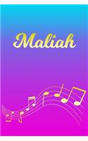 Maliah: Sheet Music Note Manuscript Notebook Paper - Pink Blue Gold Personalized Letter M Initial Custom First Name Cover - Musician Composer Instrument Com