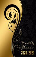 2020-2021 Monthly Planner: Black and Gold Design - Two Year Monthly Planner from January 2020 to December 2021 Calendar - 24 Months with US Holidays - 2 Year Schedule and Orga