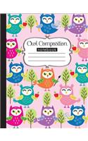 Owl Composition Notebook: 120 page, writing notebook for school, wide ruled, art by Anna Nadler(1 Anna's Notebooks)