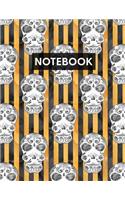 Notebook: Blank Lined Journal with Sugar Skull Orange Black Stripes for Writing Journaling or School(Halloween Spooky Cute Books)