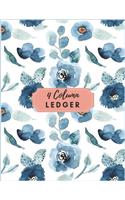 4 Column Ledger: Blue Watercolor Floral Accounting Bookkeeping Notebook Accounting Record Keeping Books Ledger Paper Pad Accounting Ledger Notebook Business Home Off