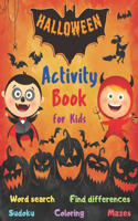 Halloween Activity Book Coloring Mazes Sudoku Word search Find differences for Kids