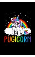 Unicorn Pugicorn With Rainbow Funny Dog Pug: Blank Lined Notebook Journal for Work, School, Office - 6x9 110 page