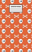 Composition Notebook: White Skulls & Bones Orange Patterns - Wide Ruled Blank Lined School Subject Composition Notebook, Exercise Book for teachers, kids, teens, students