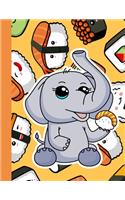 Notebook: Japanese Cute Chibi Sushi Sashimi Kawaii Elephant Food Research Logbook Dot Grid Graphing Pad & Note Taking
