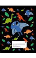 Wide Ruled Composition Notebook: Writing Book Journal, Soft Cover, Blank Lined Paper, 200 Pages, Cute Animal Designs Dinosaur for Boys Black