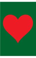Blank Notebook - 100 Pages - Red Heart on Green: Unlined / Unruled Cream Paper; Page Numbers; Blank Table of Contents; 6 X 9; 15.2 CM X 22.9 CM