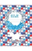 Math Notebook: A 8.5x11 Inch Matte Softcover Paperback Notebook Journal With 120 Blank Lined Pages - Cursive Paper-Diagonal Red White Blue Dinosaur RAWR