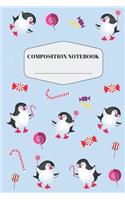 Penguin Composition Notebook: Funny Blue Candy Baby Penguin Notebook for Elementary and Middle School - Cute Penguin Composition Journal to Write in for Young Boys & Girls - Beau