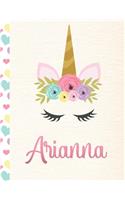 Arianna: Personalized Unicorn Primary Handwriting Notebook For Girls With Pink Name - Dotted Midline Handwriting Practice Paper - Kindergarten to Early Child