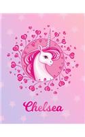 Chelsea: Unicorn Large Blank Primary Handwriting Learn to Write Practice Paper for Girls - Pink Purple Magical Horse Personalized Letter C Initial Custom Fir