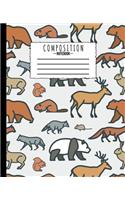 Composition Notebook: Wild Wilderness Animals Theme 7.5 x 9.25 in - 110 Pages - Wide Ruled - Black Lined Paper Journal - For Back to School, Classwork, Homework, Journal 