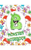 B Monster Notebook: Kids Monogrammed Journal and Doodle Book