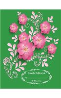 SketchBook By F Rainbow: Graphic Flowers On The Cover Of The Green Book Cover and Blank Pages, Extra large (8.5 x 11) inches, 110 pages, White paper, Sketch, Draw and Paint(7 Graphic Flowers)
