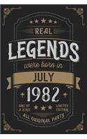 Real Legends were born in July 1982: Vintage Birthday Notebook - Great Individual Gift for Writing Notes, Scribble and Reminders lined 6x9 Inch 100 Pages