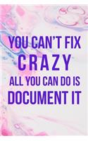 You Can't Fix Crazy All you Can do is Document It: Psychologist Notebook Journal Composition Blank Lined Diary Notepad 120 Pages Paperback Pink
