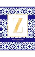 Weekly & Monthly Planner 2020 Z: Morocco Blue Moroccan Tiles Pattern Gold Monogram Letter Z (7.5 x 9.25 in) Horizontal at a glance Personalized Planner for Women Moms Girls and Scho
