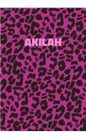 Akilah Notebook: Personalized Pink Leopard Print Notebook (Animal Skin Pattern). College Ruled (Lined) Journal for Notes, Diary, Journaling. Wild Cat Theme Design wi
