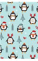Merry Christmas Cute Penguins Trees Snowflakes Notebook