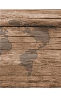 Notebook: 8.5 X 11 202 Lined Pages Wooden World Map America Graphic Notebook