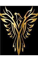 Phoenix Notebook: Gold Metallic Phoenix 8.5 X 11 202 College Ruled Pages