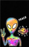 Peace: Groovy Alien Journal - Vintage Retro 1970s Tie Dye Design for Anyone Born in the 70s, or Who Grew Up a Hippie! with a Colorful Planet and Stars - Le