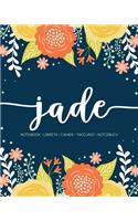 Jade: Notebook - Libreta - Cahier - Taccuino - Notizbuch: 110 pages paginas seiten pagine: Modern Florals First Name Notebook in Orange, Mint & Yellow on 