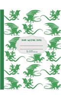 Handwriting Paper: Cute dragon dinosaur winter themed practice hand writing paper. Pre K 3rd grade. Double lined dotted guide. Large format 8.5x11