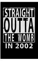 Straight Outta The Womb in 2002: Blank Lined Journal - 6x9 Birthday Journals, Birthday Notebook
