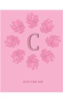 C: Monogram Initial C Letter Ruled Notebook for Women, Girl and School, Pink Floral Cover 8.5'' x 11'', 100 pages