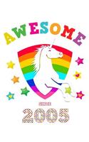 Awesome Since 2005: Unicorn Blank Bullet Dot Grid Journal & Personal Dotted Paper Writing Notebook Magical White Cover Notepad for Little Girls Born in '15 Record Daily
