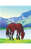 Horse Illustration School Composition Book Equine Horse Mountain Scene: Horse Picture Equine Covers Composition Books Notebooks (Notebook, Diary, Blank Book)