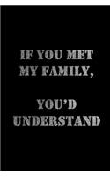 If You Met My Family, You'd Understand: 6 x 9 notebook, funny cover, 200 blank lined pages for your own amusing scribbling. Nice gift.