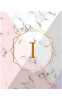 I: Initial Gift Luxury Marble Glossy Pink Purple Faux Gold Print Notebook