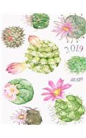 2019 Diary: Watercolor Succulents Cover Design - One Page Per Day Planner 2019 with Also Yearly Calendars, Monthly Planner and Notes Pages (Large Size) - Time S