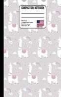 Composition Notebook Wide Ruled: Cute Llama & Rainbows Back to School Composition Book for Teachers, Students, Kids and Teens