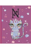 N: Kitty Cat Journal, personalized monogram letter N blank lined diary with interior pages decorated with kitty cats and flowers.