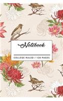 Notebook: Oriental Floral and Bird Nature Lover Gifts for Women: Lined Paperback Notebook.