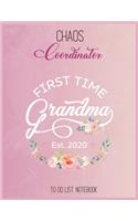 Chaos Coordinator To Do List: First Time Grandma Est 2020 Promoted To Grandma New Grandma To Do & Dot Grid Matrix Notebook for Girls Teens Kids Journal College Blank Lined 110 Pa