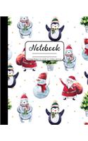 Notebook College Ruled 7.5 x 9.25 in / 19.05 x 23.5 cm: Composition Book, Christmas Santa, Penguin, Polar Bear and Snowman Cover, C779