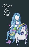 Unicorns are real: Mermaid and unicorn in love on dark green cover (8.5 x 11) inches 110 pages, Blank Unlined Paper for Sketching, Drawing, Whiting, Journaling & Doodl(3 Mermaid and Unicorn in Love on Dark Green Sketchbook)