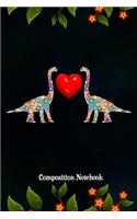 Composition Notebook: Two T Rex Dinosaurs with Heart, Valentines Day Love Journal Gift for Couples Lovers to Write on